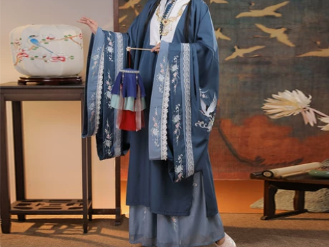清梳原创云鹤辞明制汉服女对襟长衫刺绣云肩中...