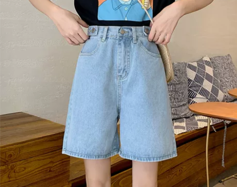 大码高腰直筒牛仔短裤2021新款胖MM夏季...