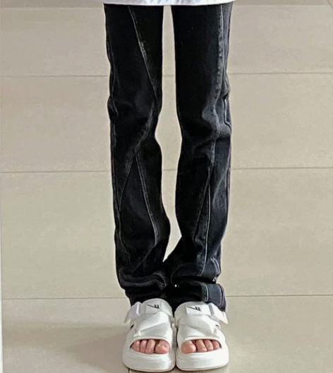 高街黑色牛仔裤女秋冬高腰显瘦显高美式vib...