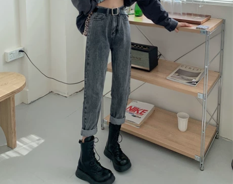 牛仔裤女2021新款春秋复古港风老爹裤ch...