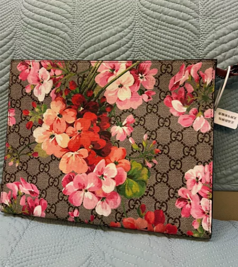 Gucci天竺葵粉色花朵印花手包手拿包 有...