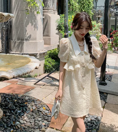 果果家 法式泡泡袖连衣裙女夏季2022年新...