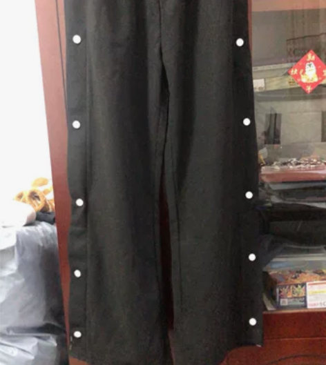 全新 停机坪黑色侧边排扣裤子 高街休闲裤百...