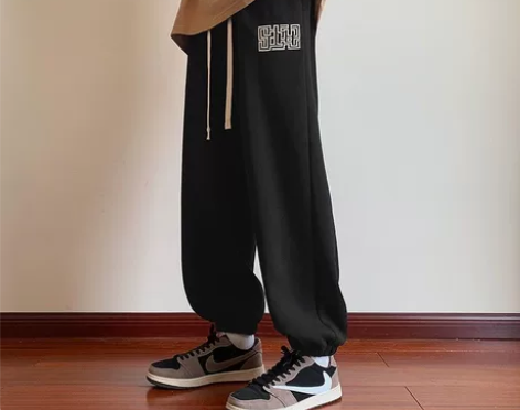 秋冬季男士休闲长裤宽松青少年束脚裤子黑色潮...