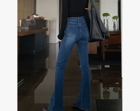 11/11 复古高腰 修身舒适高弹微喇叭牛...