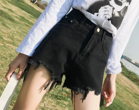 黑色牛仔短裤女高腰a字2020新款夏季显瘦...
