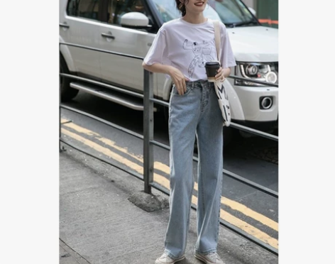 直筒牛仔裤女春秋新款高腰显瘦韩版小个子学生...