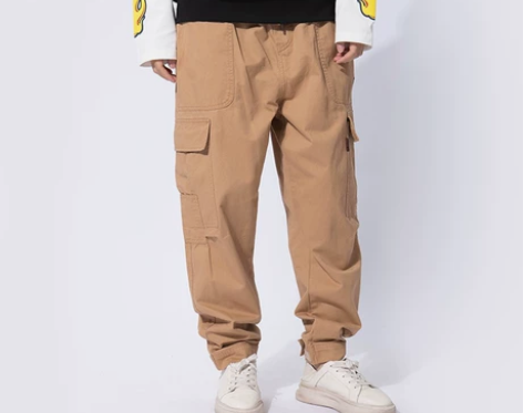 hea醒狮工装裤男女同款卡其色L#潮男出街...
