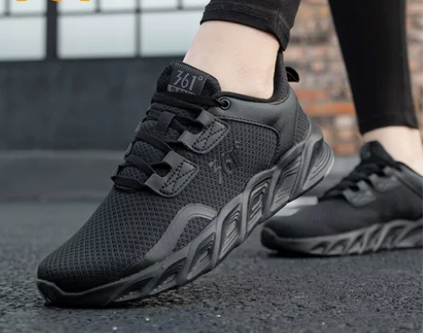 361°运动鞋 运动女生361女全黑跑步鞋...