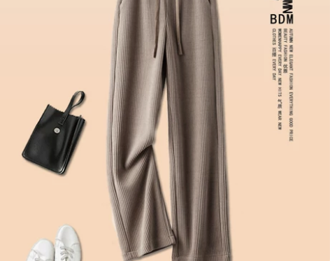 欧棉绒窄版阔腿裤女秋冬季高腰显瘦垂感加绒休...