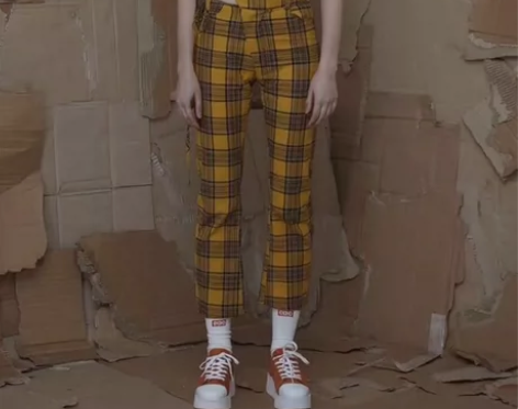 格纹裤子夏季新款韩范修身系带bf百搭不规则...