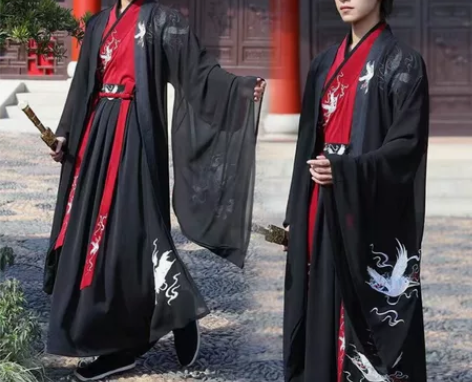 黑红色仙鹤汉服男女魏晋情侣装 感兴趣的话点...
