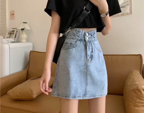 夏季韩版ins设计感高腰牛仔短裙女显瘦A字...