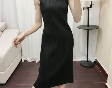 三*宅*一*生风格 极简风褶皱连衣裙中长款...