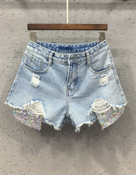 亮片牛仔短裤女2020夏季新款 欧货时尚显瘦