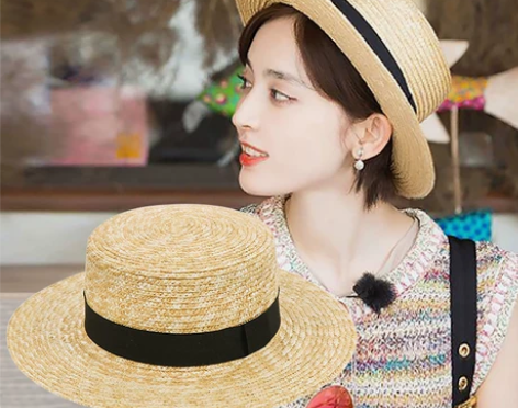 花儿与少年小清新草帽平顶麦杆遮阳帽子女夏天...