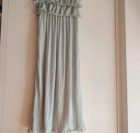 宫廷风珍珠蕾丝雪纺淡蓝色连衣裙，裙子胸前背...