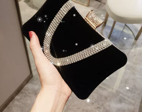 新款绒面手拿包宴会包派对小包单肩斜跨女包镶...