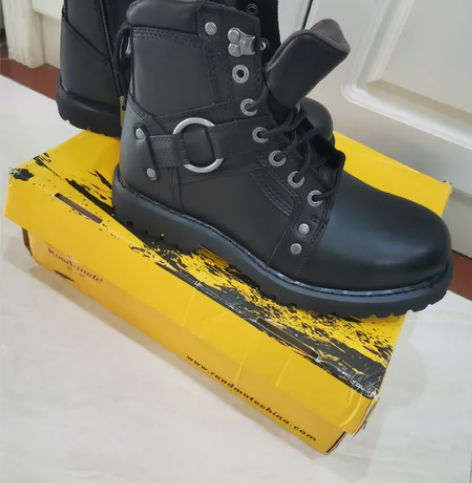 固特异哈雷机车靴高帮男鞋牛皮拉链复古潮流户...