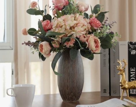 高档仿真花客厅软装饰摆件花瓶摆设假花干玫瑰...