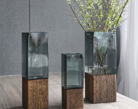 新中式实木花瓶摆件客厅插花玻璃鲜花干花马醉...