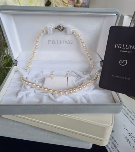 日本akoya海水珍珠项链耳环套装7-7....