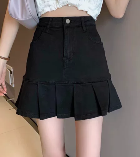 小个子A字半身裙子女装春季韩版高腰显瘦百褶...