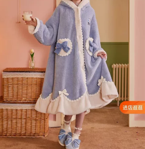 亲子睡衣冬季女款公主风艾莎裙子连帽睡衣女家...