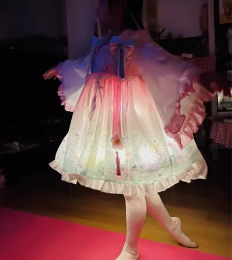 网红女童发光月兔灯笼裙可爱中国风汉服裙春秋...