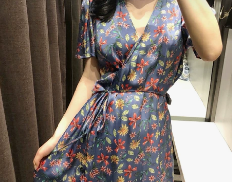 Zara同款花花裙 春季紫色温柔 显瘦连衣...