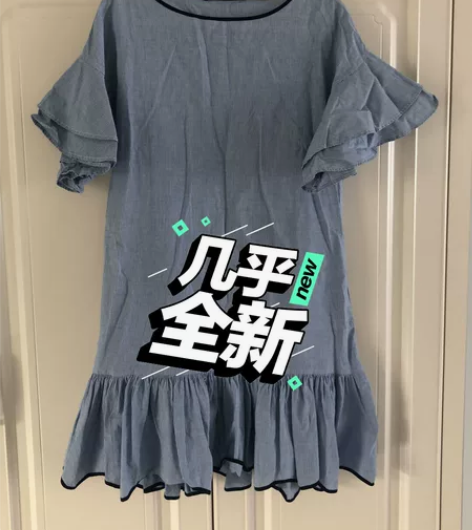 zara蓝色条纹连衣裙纯棉荷叶边宫廷风泡泡...