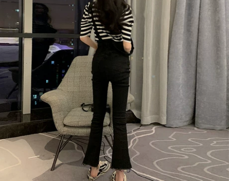 背带裤女夏季韩国时尚高腰修身显瘦直筒微喇叭...
