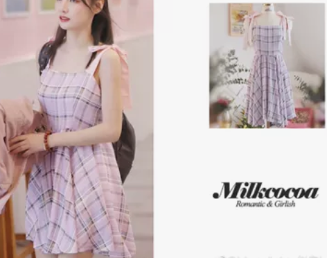 MilKcocoa法式新款梦幻格子蝴蝶结吊...