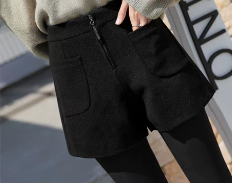 高腰短裤女秋冬季、尺码26.外穿毛呢显瘦百...