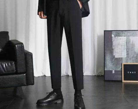 小西裤男九分裤子夏季冰丝薄款修身直筒休闲裤...