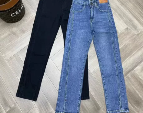 前开叉牛仔裤女新款高腰显瘦百搭宽松小直筒九...