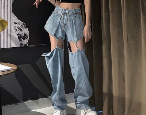 牛仔裤女春秋新款宽松高腰显瘦阔腿直筒长裤子...