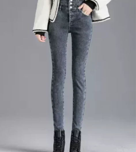 全新加绒加厚黑灰色牛仔裤 L码（裤长93c...