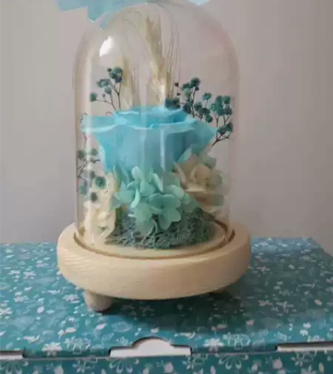 全新永生花玫瑰花玻璃罩摆件带灯 亲友送的礼...