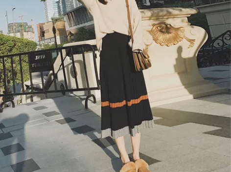 2022新款拼色针织半身裙春秋女中长款a字...