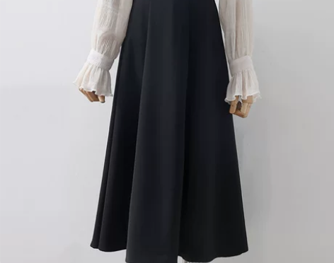 职业简约黑色毛呢西装裙女高腰显瘦垂感通勤中...