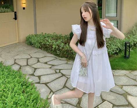 嘉嘉子【甜妹取向】白色娃娃领连衣裙女飞飞袖...