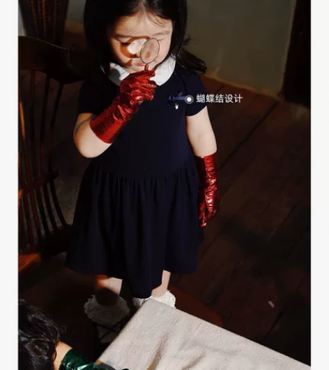 豆几妈女童翻领蝴蝶结连衣裙宝宝圆领半开t恤...