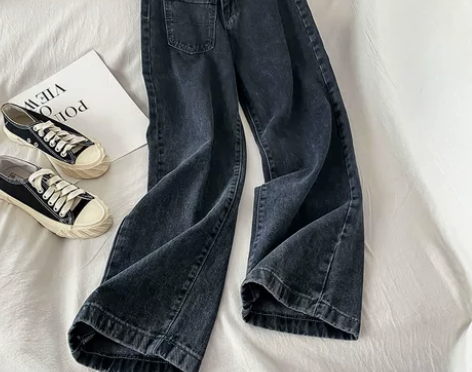 阔腿牛仔裤 牛仔长裤女设计感小众直筒宽松秋...
