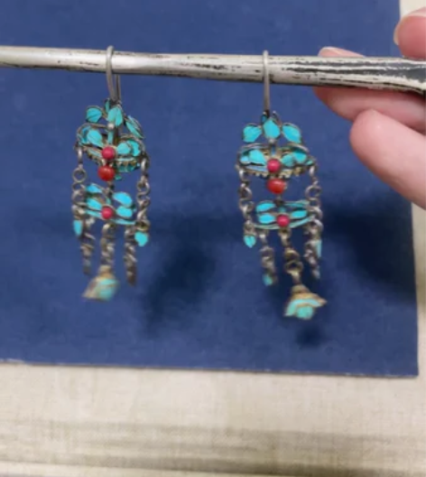 清代老耳环银鎏金传统工艺 材质品相如图实拍...