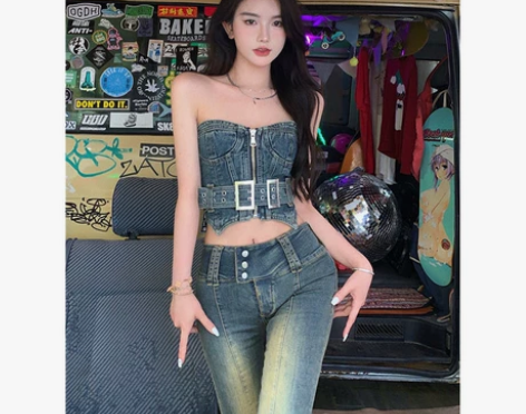 牛仔裹胸，牛仔裤全新没穿！200买的！50...