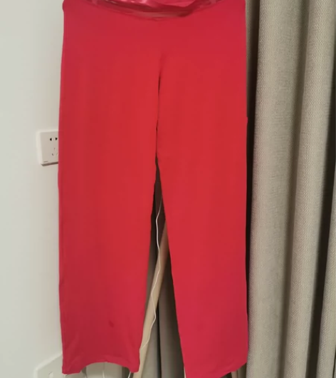 全新阔腿裤垂感高腰长裤女休闲裤红色下坠感直...