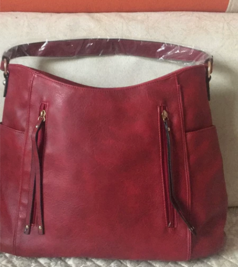 头层牛皮红色女士大手提单肩托特包，过年出门...