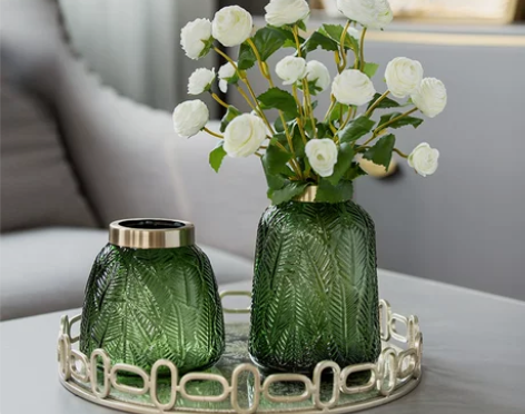 朝熙家居北欧水培创意绿色玻璃轻奢花瓶摆件装...