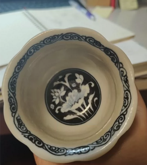 宫轩阁柴窑制 柴烧仿元青花瓷花口杯,一鹭莲...